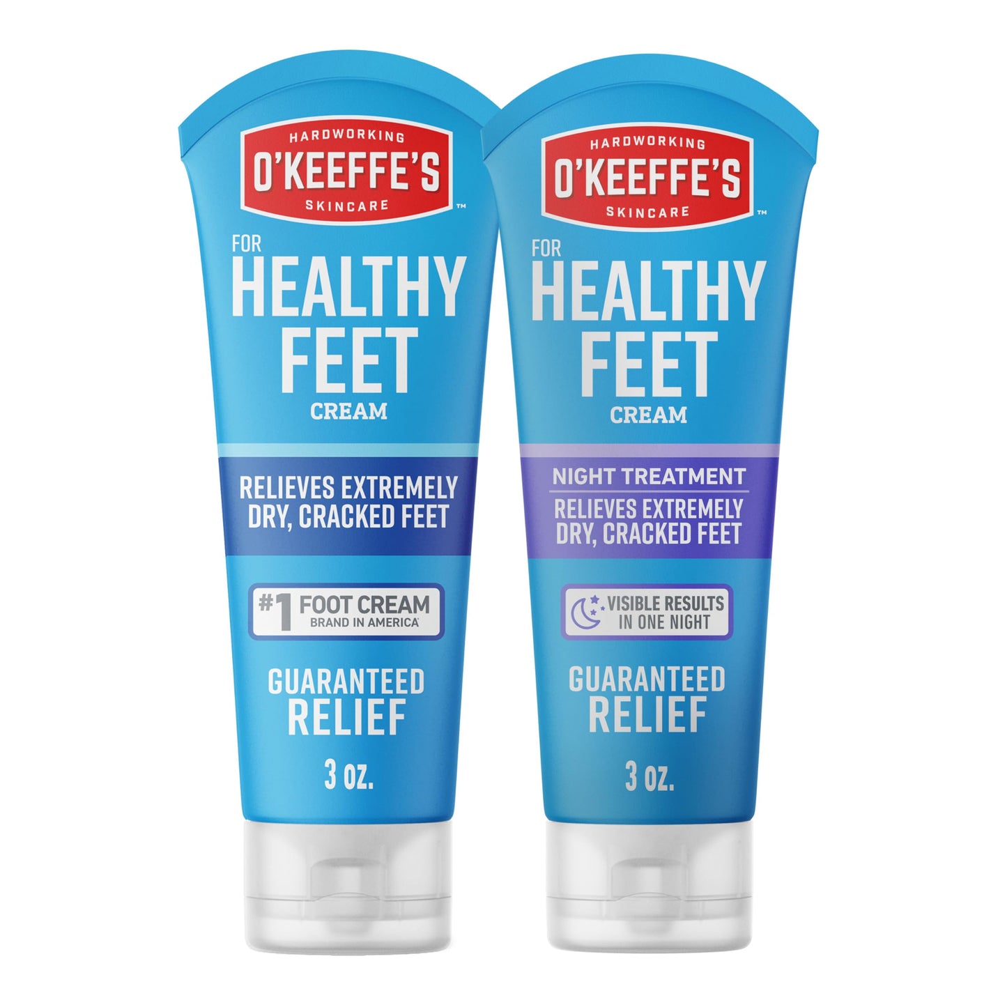 O'Keeffe's for Healthy Feet Foot Cream; 3.0 Ounce Tube and O'Keeffe's for Healthy Feet Night Treatment Foot Cream; 3.0 Ounce Tube; Relieves Extremely Dry; Cracked Feet