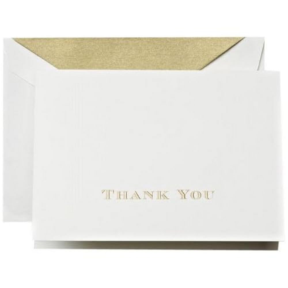 Crane & Co. Gold Hand Engraved Thank You Notes (CT1308),Pearl White
