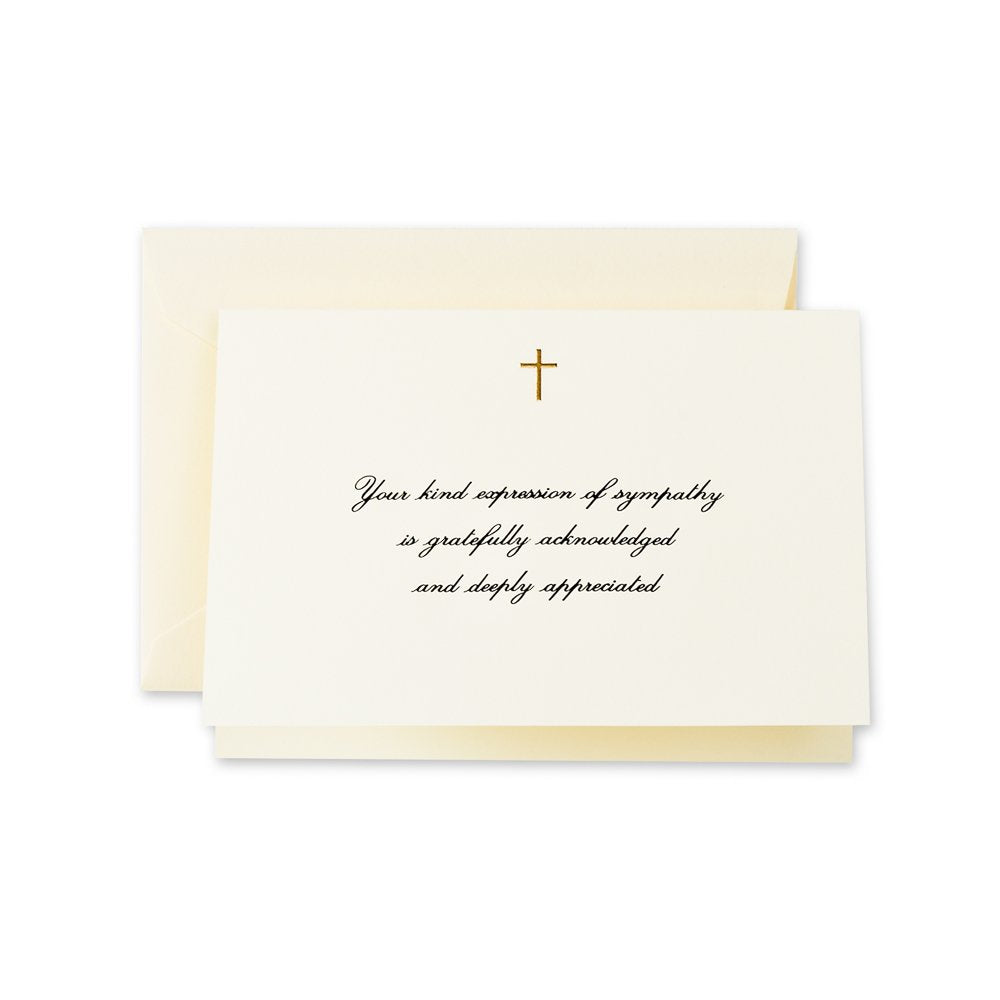 Crane & Co. Hand Engraved Gold Cross Sympathy Acknowledgement Note (CF1445), Pack of 10