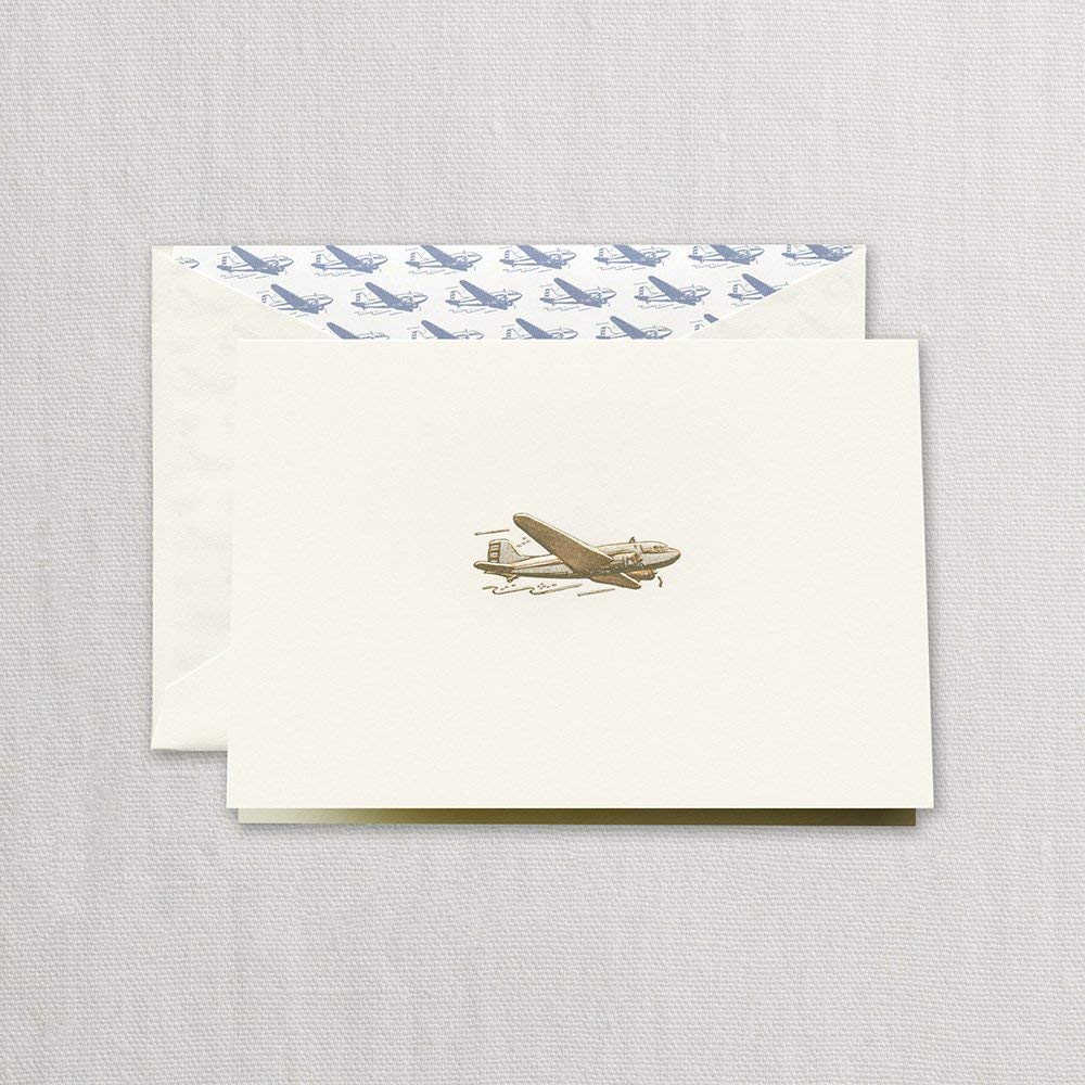 Engraved Vintage Airplane Note with Lined Envelopes- Pack of 10 Cards