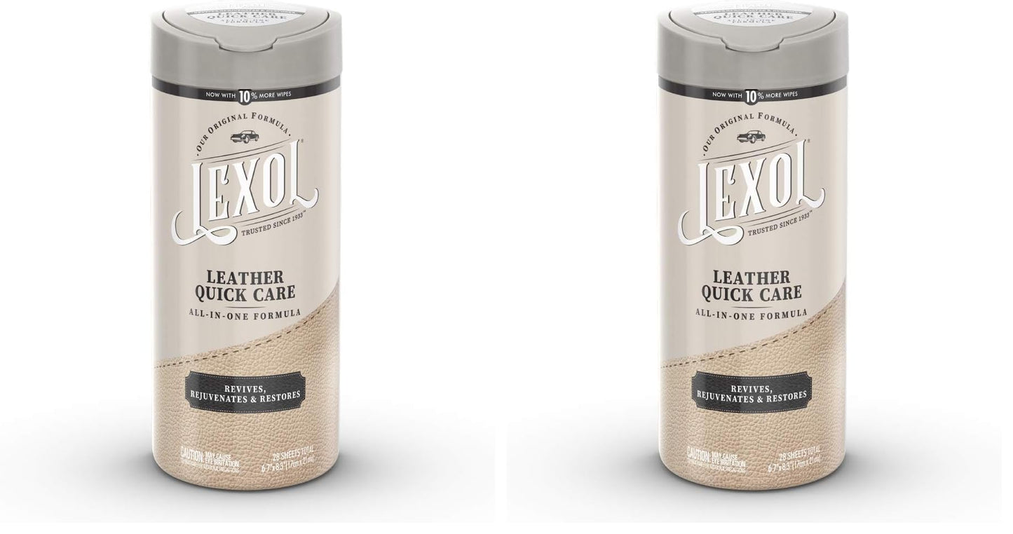 Lexol All Leather Quick Care All-in-One Formula, Best Leather Cleaner and Conditioner, for Use on Leather Apparel, Furniture, Auto Interiors, Shoes, Bags, 28-Count Sheet Wipes,E301500100, white