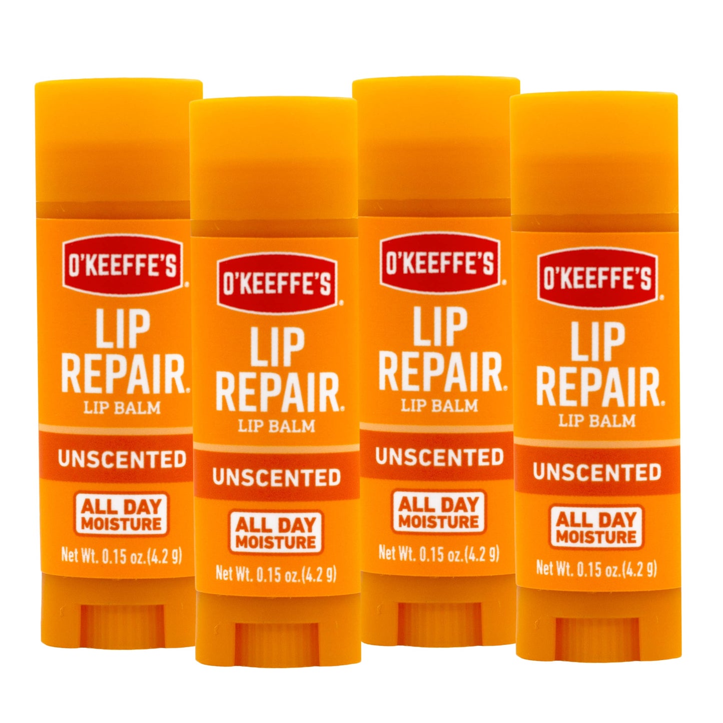 O'Keeffe's Unscented Lip Repair Lip Balm for Dry, Cracked Lips, Stick, (Pack of 4)