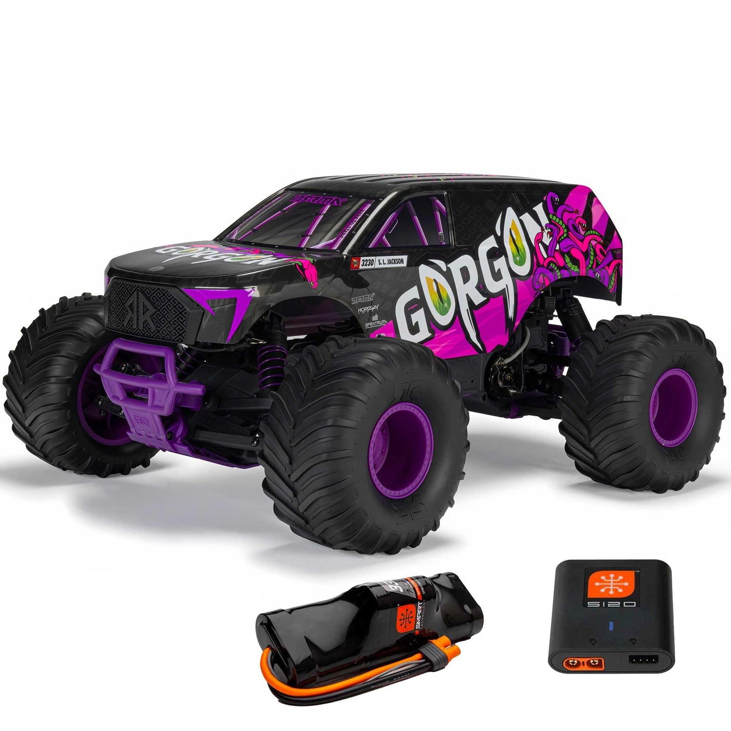 ARRMA RC Truck 1/10 Gorgon 2 Wheel Drive RTR Brushed Monster Truck Battery & Charger Included Purple ARA3230ST4