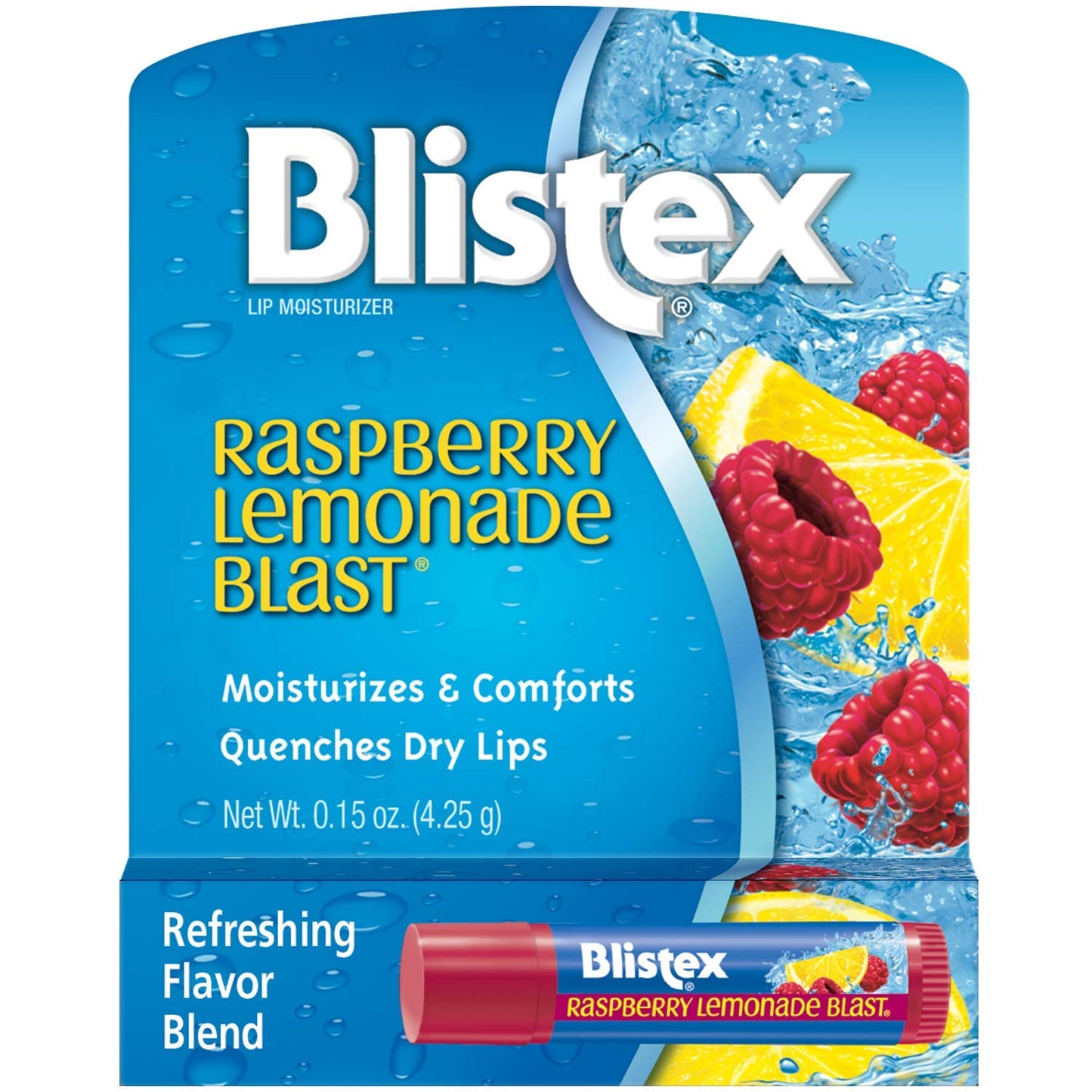 Blistex Raspberry Lemonade Blast Lip Balm, 0.15 oz. Moisturizes & Comforts Dry Lips, Refreshing Flavor Blend, Vitamin C and E, Easy Glide Formula for Full Coverage, Pack of 12