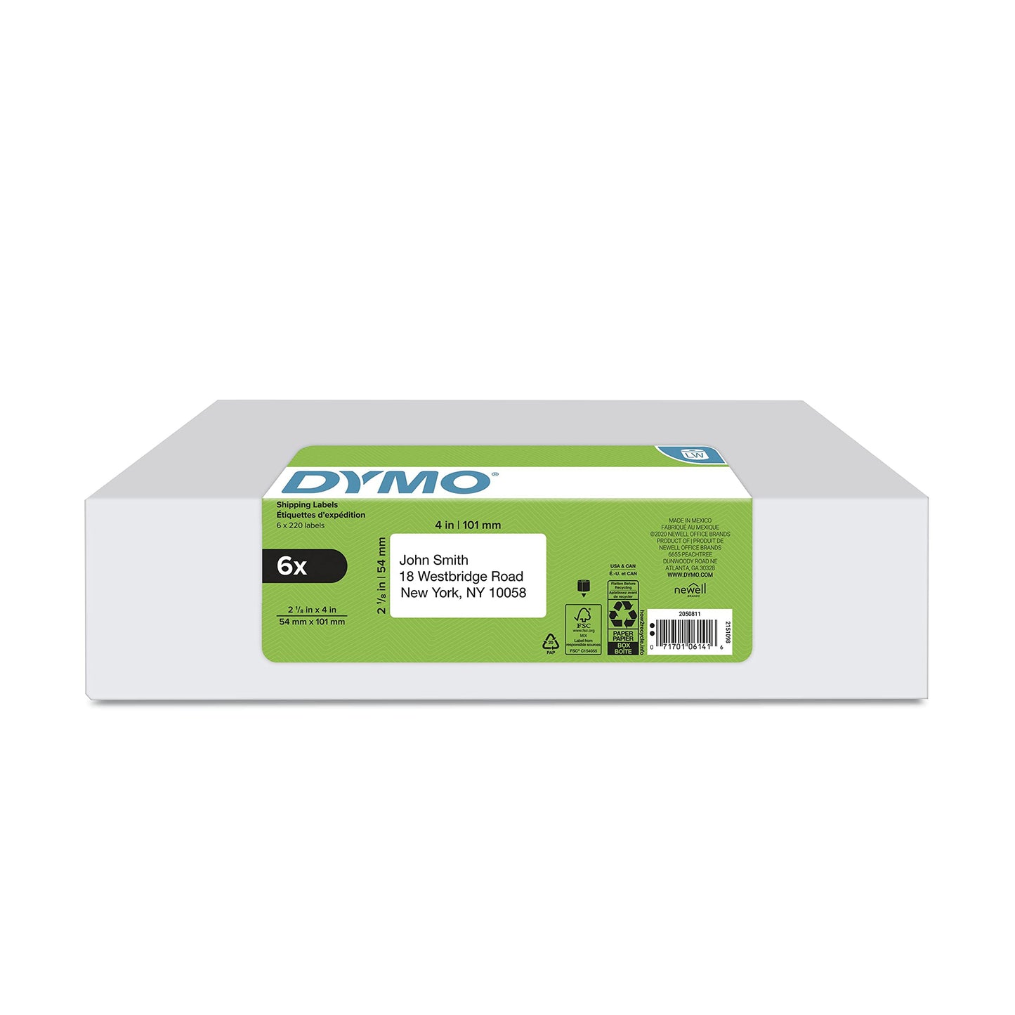 DYMO Authentic LW Standard Shipping Labels for LabelWriter Label Printers, White, 2-1/8" x 4", 6 rolls of 220 (1320 Total)