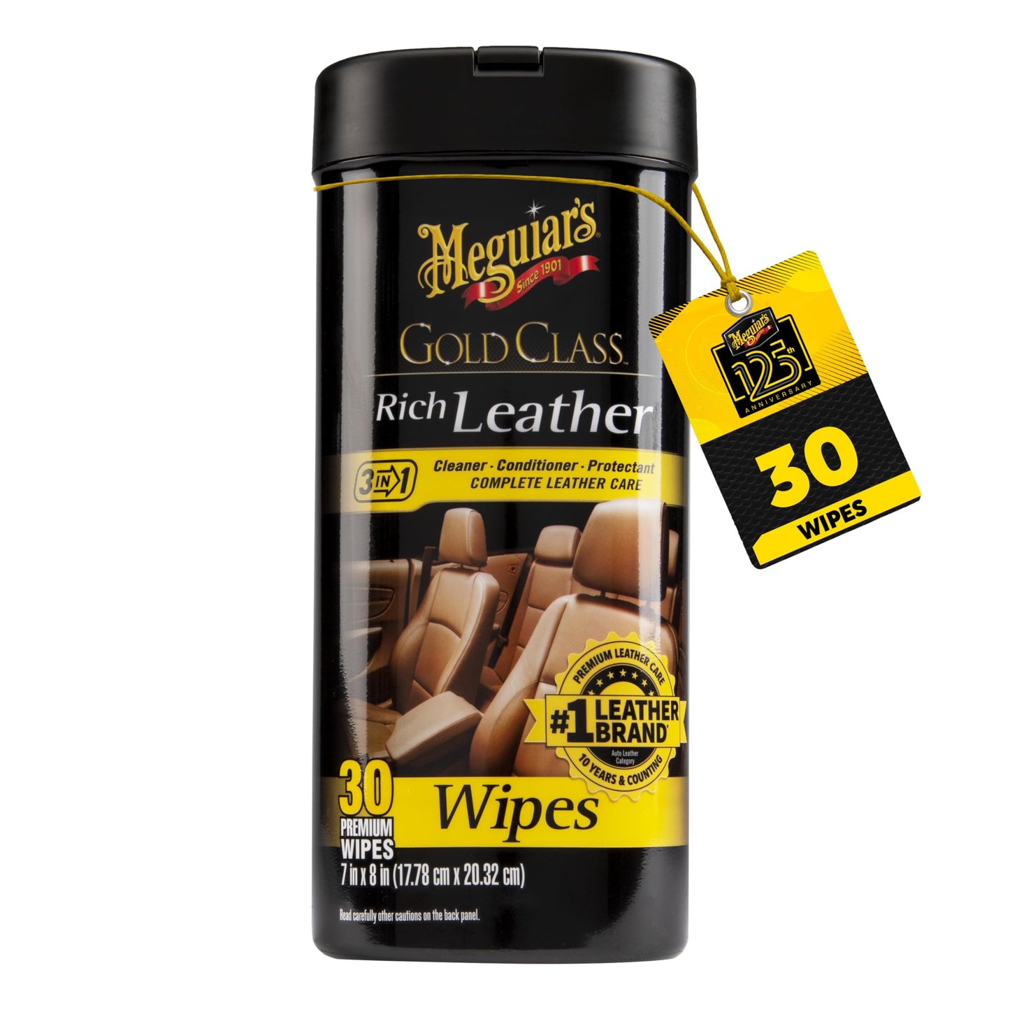 Meguiar*s Gold Class Rich Leather Wipes - Leather Car Cleaning Wipes that Offer Conditioning and UV Protection, Rich Moisturizers Help Prevent Leather From Drying Out and Cracking, 30 Wipes