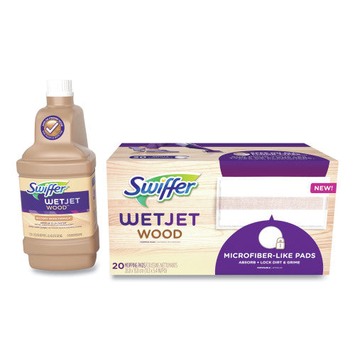 PY01 Swiffer WetJet System Wood Cleaning-Solution Refill with Mopping Pads, Unscented, 1.25 L Bottle (77134)