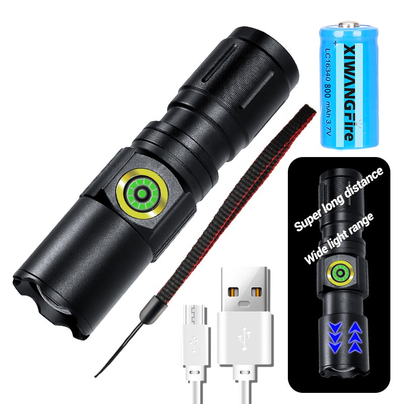 XHP50 LED USB C Rechargeable Mini 16340 18650 Battery Flashlight 1500lm Powerful Torch Can Be Closed with One Click