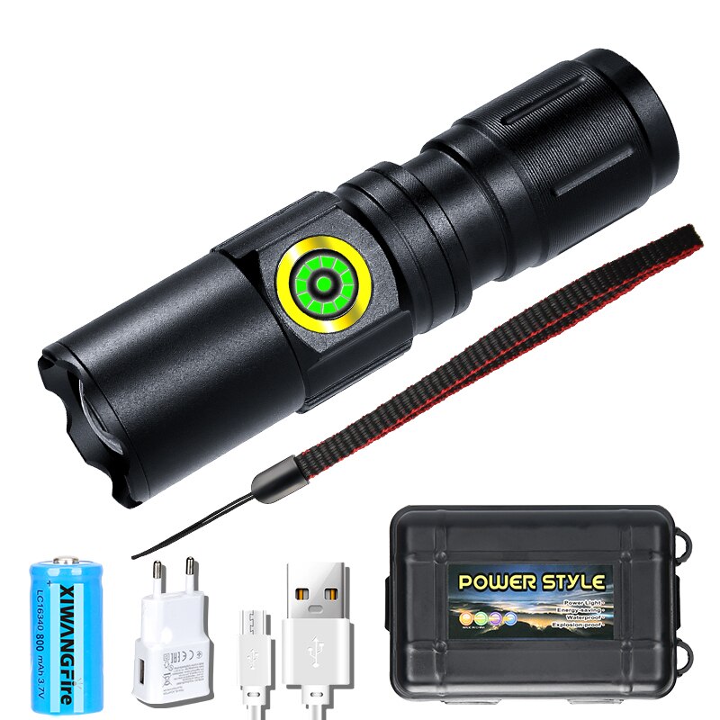 XHP50 LED USB C Rechargeable Mini 16340 18650 Battery Flashlight 1500lm Powerful Torch Can Be Closed with One Click