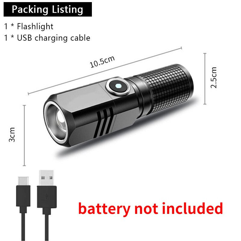 XHP50 LED USB C Rechargeable Mini 16340 18650 Battery Flashlight 1500lm Powerful Torch Can Be Closed with One Click