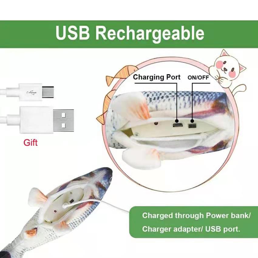 【MV343】Cat USB Charger Toy Fish Interactive Electric floppy Fish Cat toy