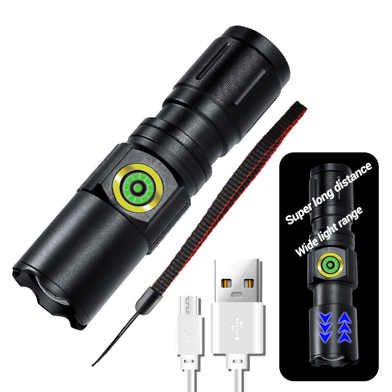XHP50 LED USB C Rechargeable Mini 16340 18650 Battery Flashlight 1500lm Powerful Torch Can Be Closed with One Click