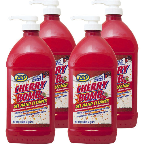 PY01 Zep Commercial Cherry Bomb Gel Hand Cleaner, Cherry Scent, 48 oz Pump Bottle, 4/Carton (ZUCBHC484CT)