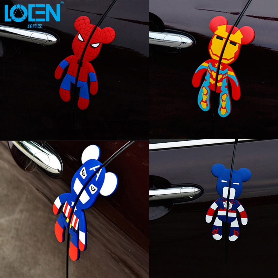 LOEN 3D Creative Cartoon Car Door Protector Rubber Door Side Stickers Protector Car Anti-Collision Bumper Decals Black Red Blue