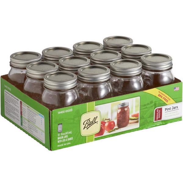 PY01 Storage Bottles And Jars Ball Regular Mouth Mason Jar 16 oz 12 pk
