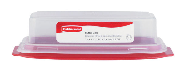 PY01 Storage Boxes Rubbermaid Red Plastic Snap Fit Lid Dishwasher Safe Airtight Butter Dish 3.1 W x 2.1 H x 7.8 L in.