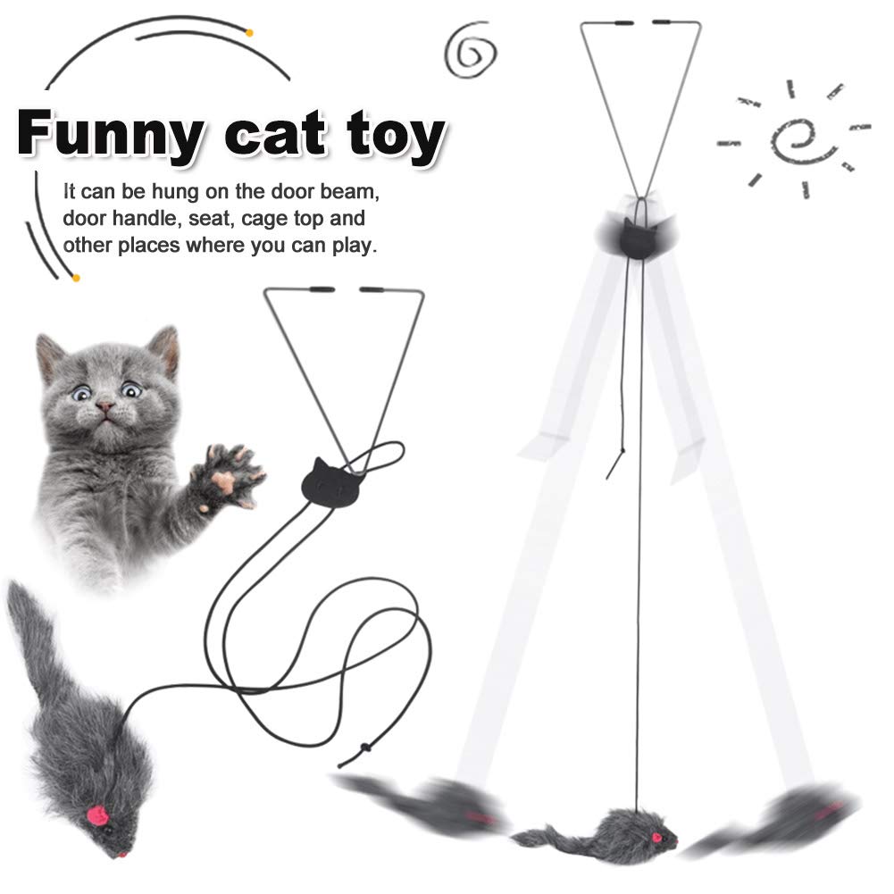 Adjustable Elastic Mouse Toys Interactive Door Window Hanging Mice Butterfly Flutter Teaser Self Palying Pet Toys for petss