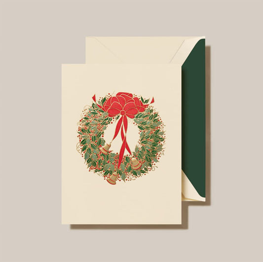 Crane & Co. Holly Wreath with Bells Holiday Greeting Card