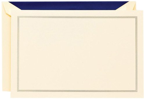 Crane & Co. Regent Blue Triple Hairline Correspondence Card (CC3315), Ecruwhite