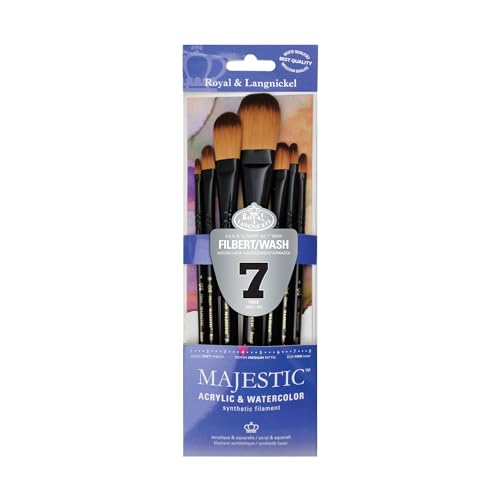 Majestic Royal & Langnickel Filbert and Oval Wash Artist Brush Set, 7-Piece