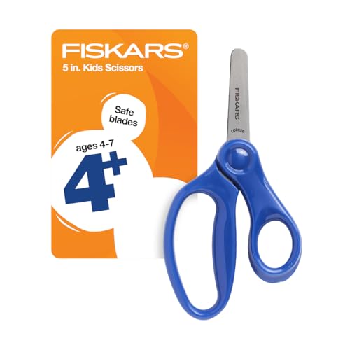 Fiskars 5" Blunt-Tip Scissors for Kids Ages 4-7 - Scissors for School or Crafting - Back to School Supplies - Blue