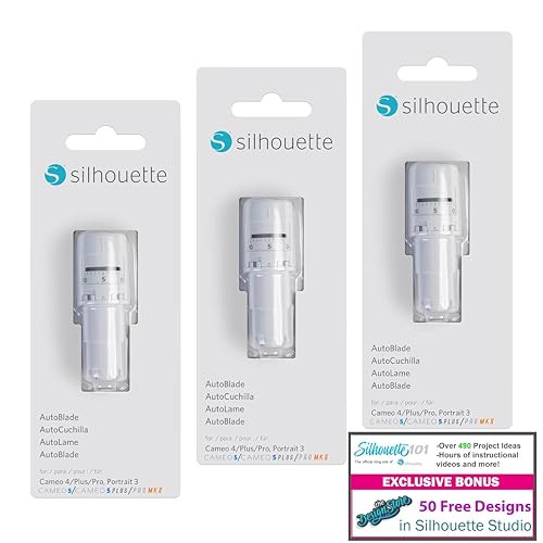 Silhouette AutoBlade - Pack of 3 Blades for Use with Cameo 4 with 50 Designs