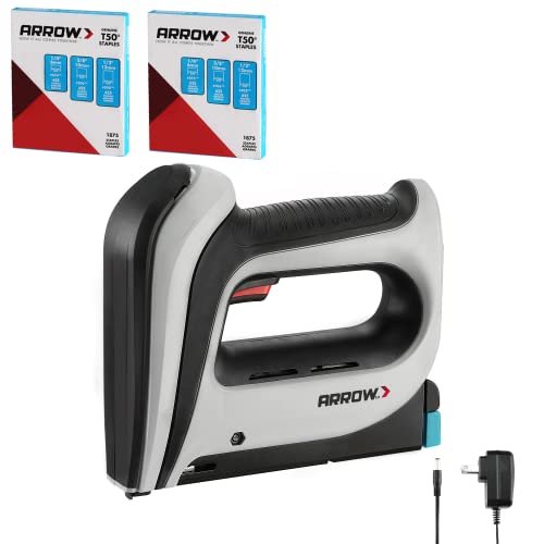 Arrow Cordless Staple Gun Kit, Electric Stapler with 3750 Pieces T50 1/4", 3/8", 1/2" Staples, for Upholstery Professional and DIY Projects, T50DCD
