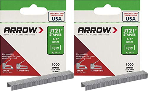Arrow Fastener 214-2 Genuine JT21 1/4-Inch Staples, 1,000-Staples - 2 Pack