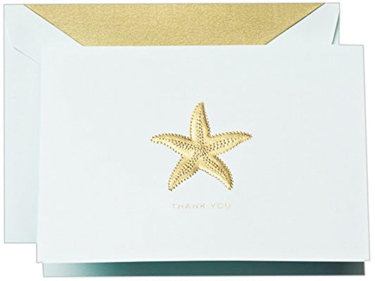 Crane & Co. Hand Engraved Starfish Thank You Note - Pack of 10 Notes (CT1420)