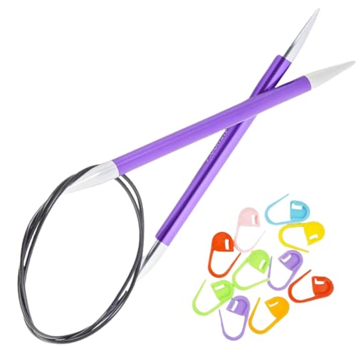 KnitPro Zing Circular Knitting Needles 47 inch, Size 10.75 (120cm, 7.00mm) with 10 Colorful Stitch Markers