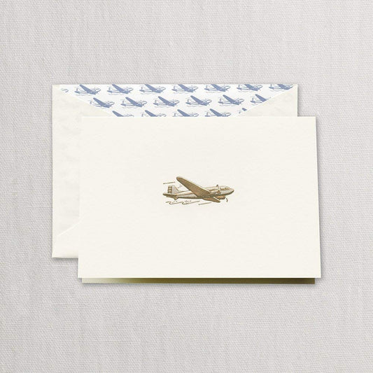 Engraved Vintage Airplane Note with Lined Envelopes- Pack of 10 Cards