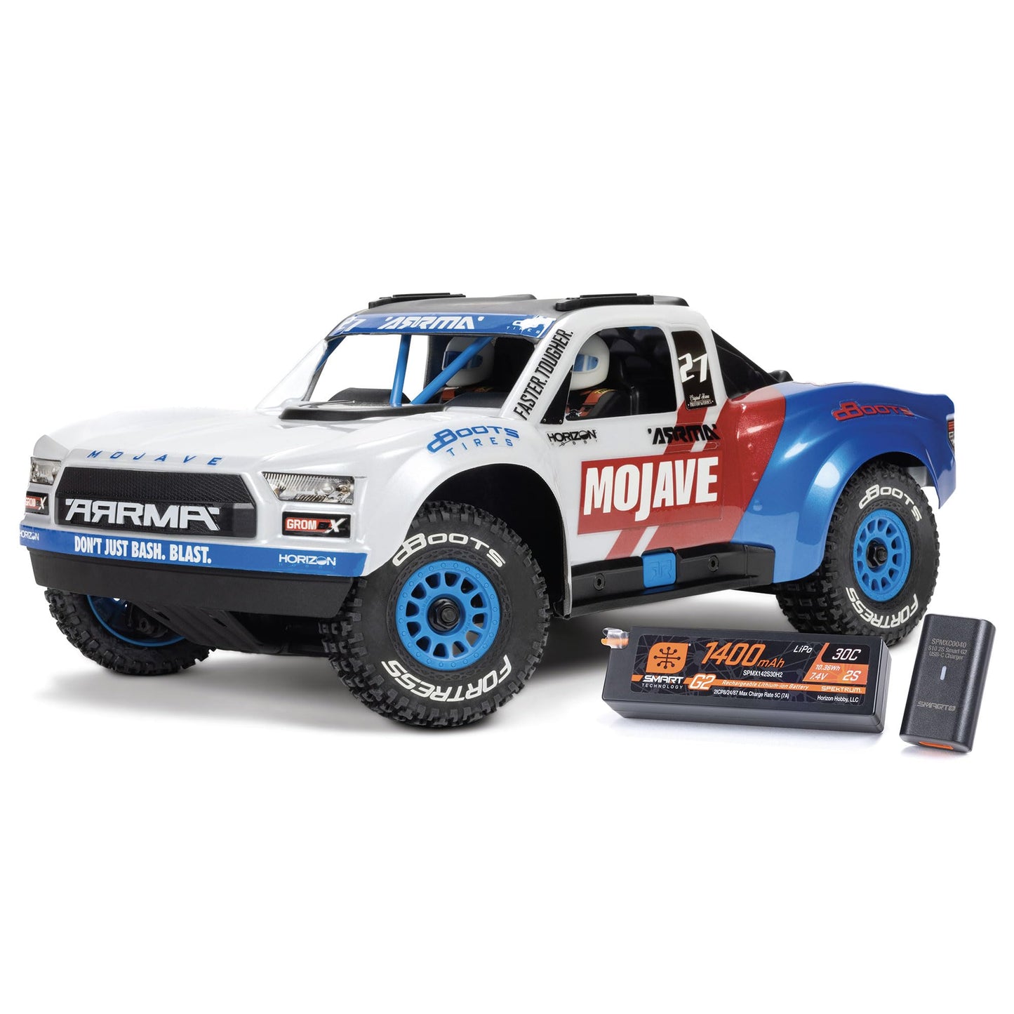 ARRMA RC Truck Mojave GROM 4X4 223S BLX BRUSHLESS Small Scale Desert Truck RTR with DSC, Battery & Charger Included, White, ARA2304ST2