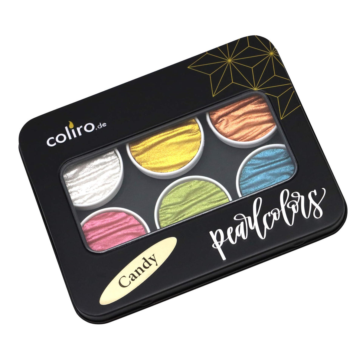Coliro Candy Pearlescent Watercolour Set - 6 Metallic Watercolour Paints in Tin - For Calligraphy, Hand Lettering & Card Making