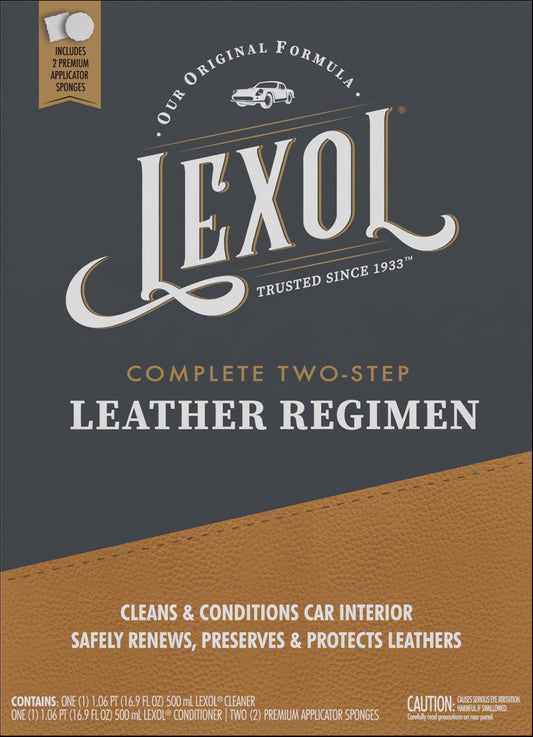 Leather Cleaner & Conditioner Kit by Lexol for Furniture, Car Interior, Shoes, Handbags, Includes 2 Application Sponges, Two-Step System, 16 Oz Each