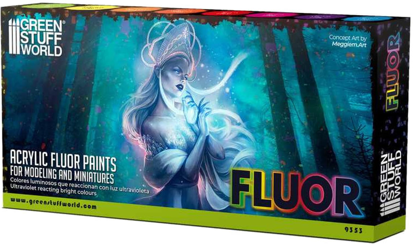 Green Stuff World for Models and Miniatures Set of 8 Fluor Paints 9353