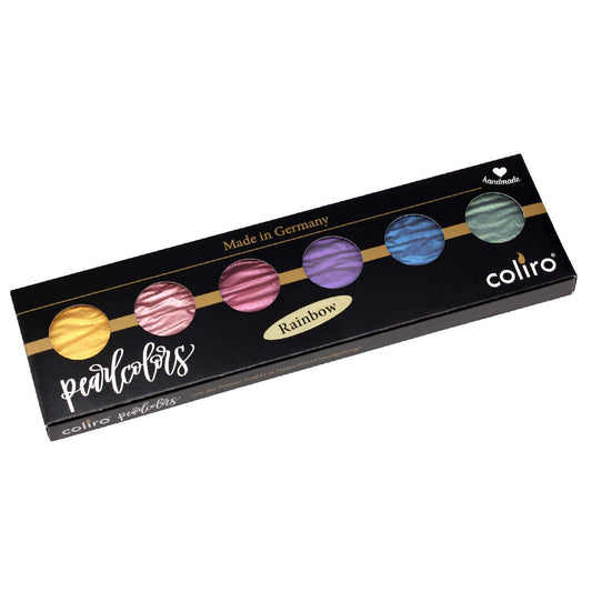 Coliro Rainbow Pearlescent Watercolour Set - 6 Vivid Metallic Watercolour Paints in Tin - For Calligraphy, Hand Lettering & Card Making