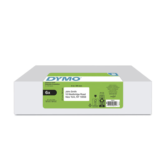 DYMO Authentic LW Standard Shipping Labels for LabelWriter Label Printers, White, 2-1/8" x 4", 6 rolls of 220 (1320 Total)