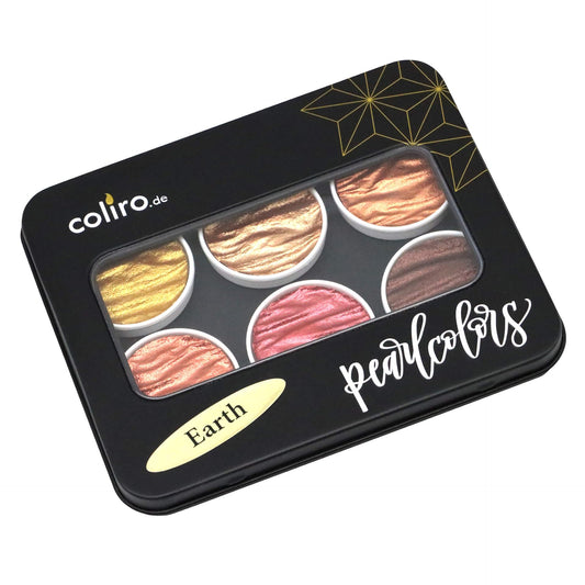 Coliro Earth Pearlescent Watercolour Set - 6 Metallic Watercolour Paints in Tin - For Calligraphy, Hand Lettering & Nature Journaling