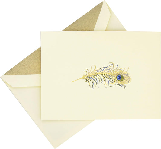 Hand Engraved Peacock Feather Note (RF1412),Ecruwhite