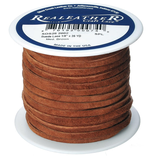 Silver Creek Leather Co Realeather SOS25-2003 Suede Leather Lace for Crafts and Jewelry Making, 0.125" x 25', Dark Brown, 1-Spool