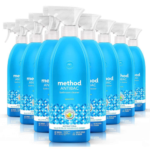 PY01 Method Antibacterial Spray, Bathroom, Spearmint, 28 oz Spray Bottle, 8/Carton (01152CT)