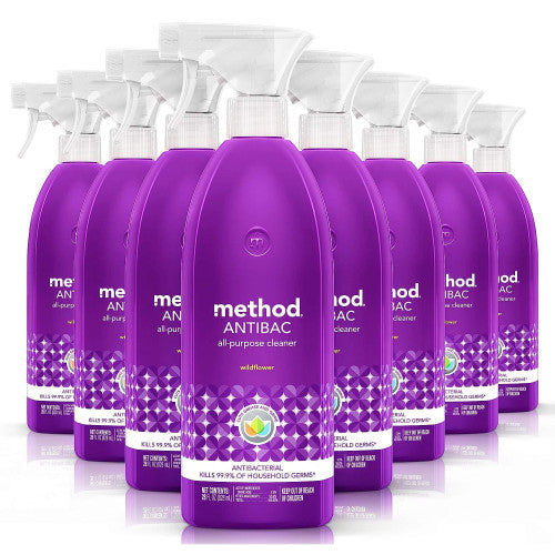 PY01 Method Antibac All-Purpose Cleaner, Wildflower, 28 oz Spray Bottle, 8/Carton (01454)