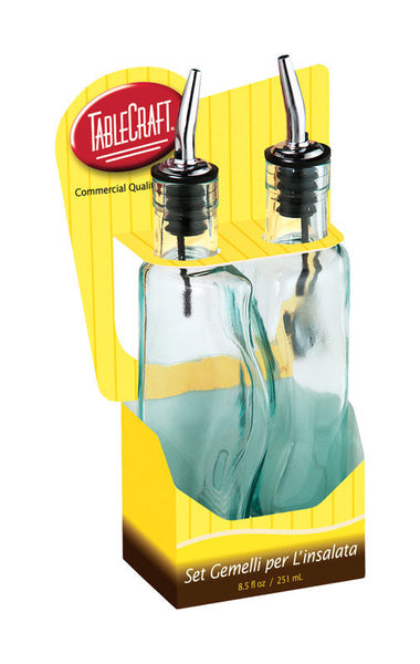 PY01 Oil Dispenser TableCraft Gemelli Clear Glass/Steel Oil and Vinegar Set w/Pourer 17 oz