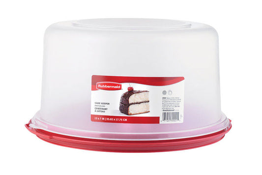 PY01 Storage Boxes Rubbermaid Clear/Red Plastic Freezer Safe Round Cake Carrier 13 Dia. x 7 H in.