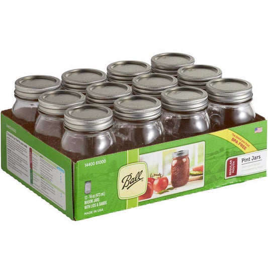 PY01 Storage Bottles And Jars Ball Regular Mouth Mason Jar 16 oz 12 pk