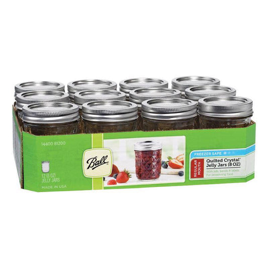 PY01 Storage Bottles And Jars Ball Quilted Crystal Regular Mouth Jelly Jar 8 oz 12 pk