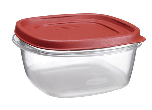 PY01 Storage Boxes Rubbermaid Clear Plastic Square BPA-Free Food Storage Container 7 L x 3 H x 7 W in. with Red Lid