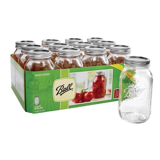 PY01 Storage Bottles And Jars Ball Regular Mouth Mason Jar 32 oz 12 pk