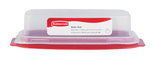 PY01 Storage Boxes Rubbermaid Red Plastic Snap Fit Lid Dishwasher Safe Airtight Butter Dish 3.1 W x 2.1 H x 7.8 L in.