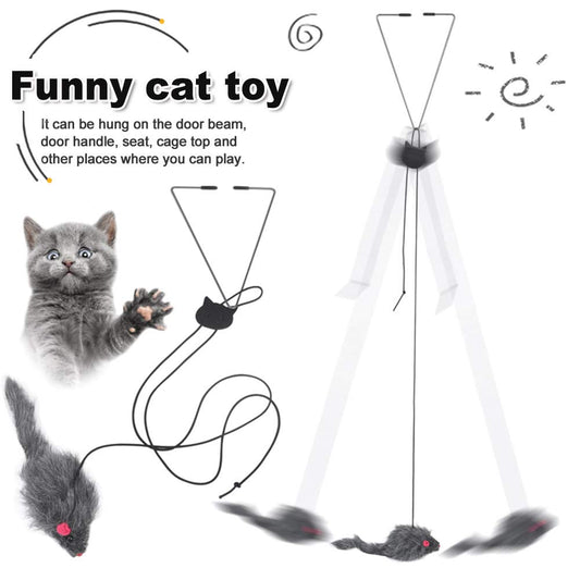 Adjustable Elastic Mouse  Toys Interactive Door Window Hanging Mice Butterfly Flutter Teaser Self Palying Pet Toys for petss